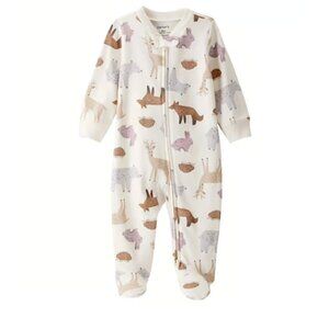 Carter's Cream with Woodland Animal print double zipper footie NWT size 9m